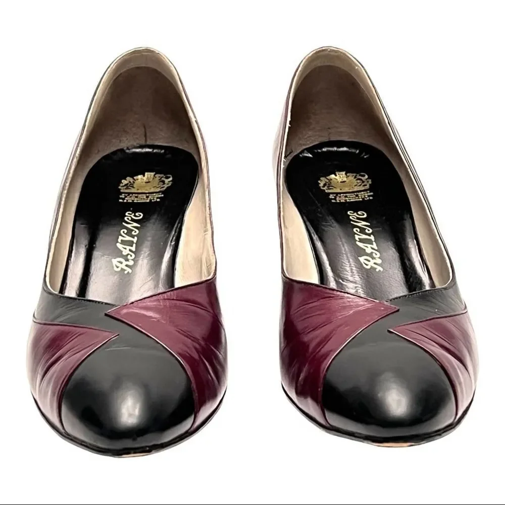Rayne London Rare 80’s Vintage Custom Wine Red & Black Leather Pumps Size 8.5 AA - Picture 3 of 13